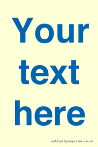 Custom blank information sign. Blue text, plain background